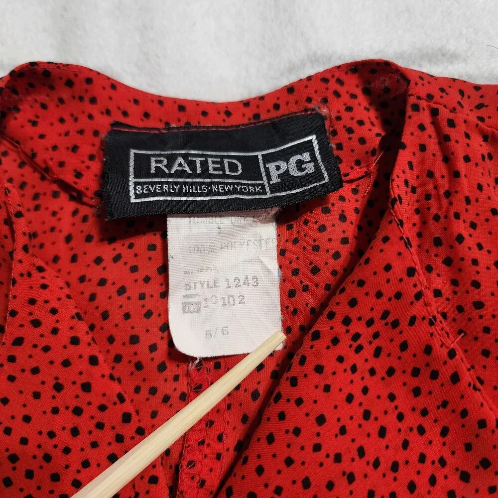 Vintage 1980's Rated PG Red Wrap Dress - Size‎ 5/6 - Picture 2 of 4
